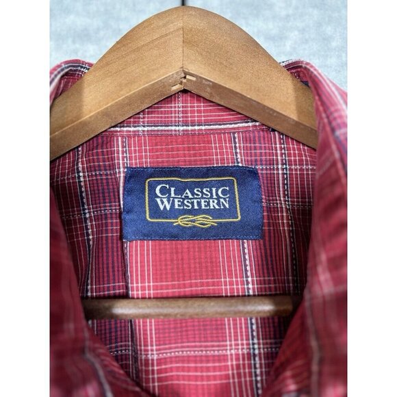 Classic Western Mens Red Plaid Shirt XXL Pearl Snap Unique Square Buttons - Picture 2 of 5